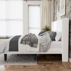 GOLDORO King Size Platform Bed Frame, Velvet Upholstered, Vertical Channel Tufted Wingback Headboard, Wooden Slats Support, No Box Spring Needed, Easy Assembly, White