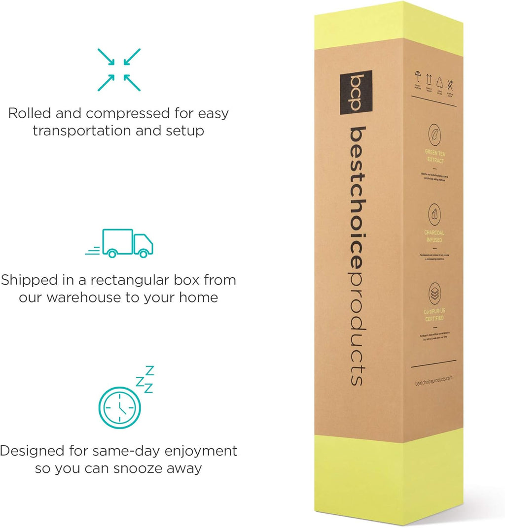 Best Choice Products 12 Inch, Green Tea Charcoal 12 Inch, Green Tea Charcoal Cooling Gel Memory Foam Mattress, Fiberglass Free, 3-Layer, Breathable - King, Medium Plush