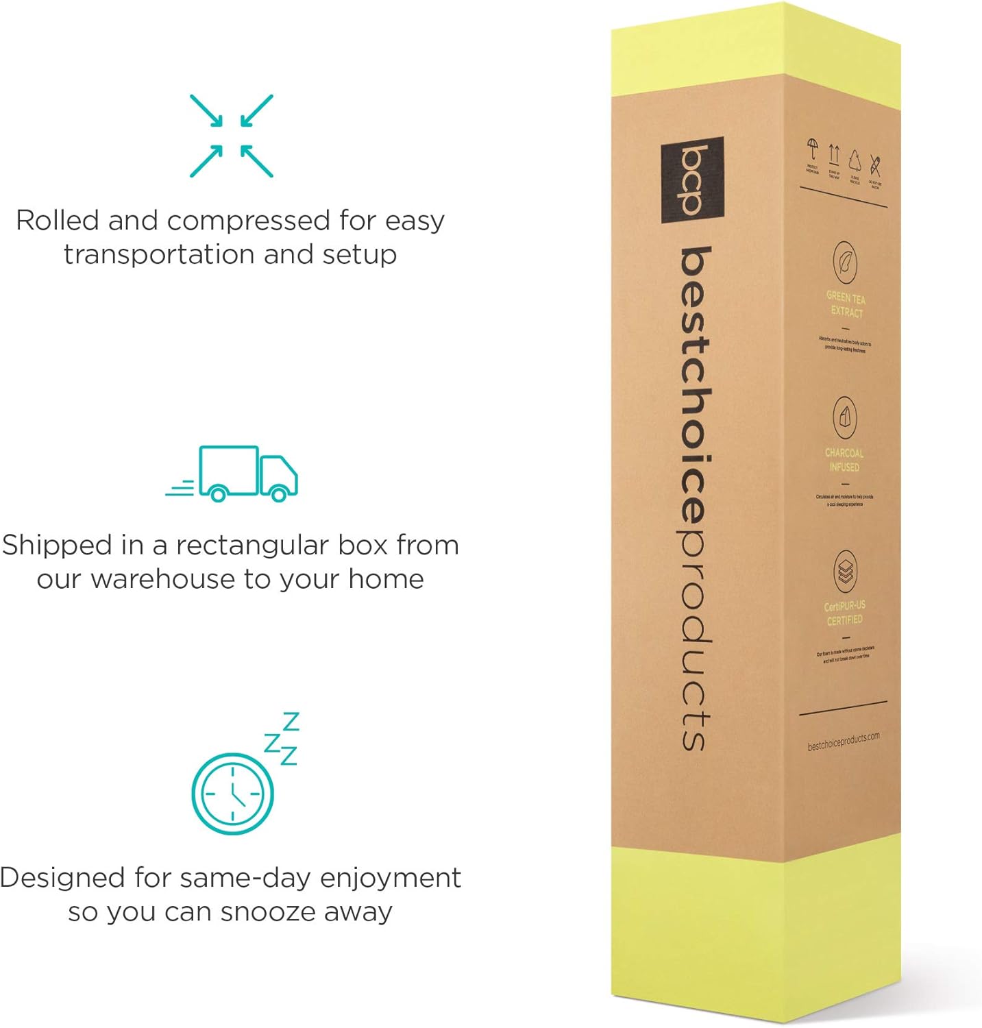 Best Choice Products 12 Inch, Green Tea Charcoal 12 Inch, Green Tea Charcoal Cooling Gel Memory Foam Mattress, Fiberglass Free, 3-Layer, Breathable - King, Medium Plush