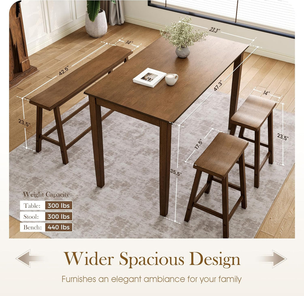 Sophia & William Dining Table Set for 4, Counter Height Table and Chairs Set of 4, Wood Kitchen Table Set with Bench and Chairs, Rectangular Breakfast Dining Set Space Saving,Rustic Caramel