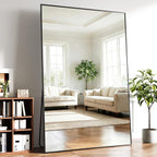 Full Length Mirror, 77"x38" Large Floor Mirror with Stand, Tall Full Body Mirrors for Bedroom, Hanging Mounted for Living Room Cloakroom, Aluminum Alloy Frame, Black