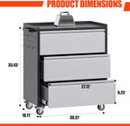 Aobabo Metal Garage Cabinet with Wheels, Garage Storage Cabinet with 3 Drawers,Assembly Required, Black/Gray
