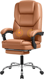 Furmax Executive Office Chair with Foot Rest Big and Tall Office Chair Ergonomic Home Office Desk Chairs Reclining High Back Leather Chair with Lumbar Support, 400LBS (Brown)