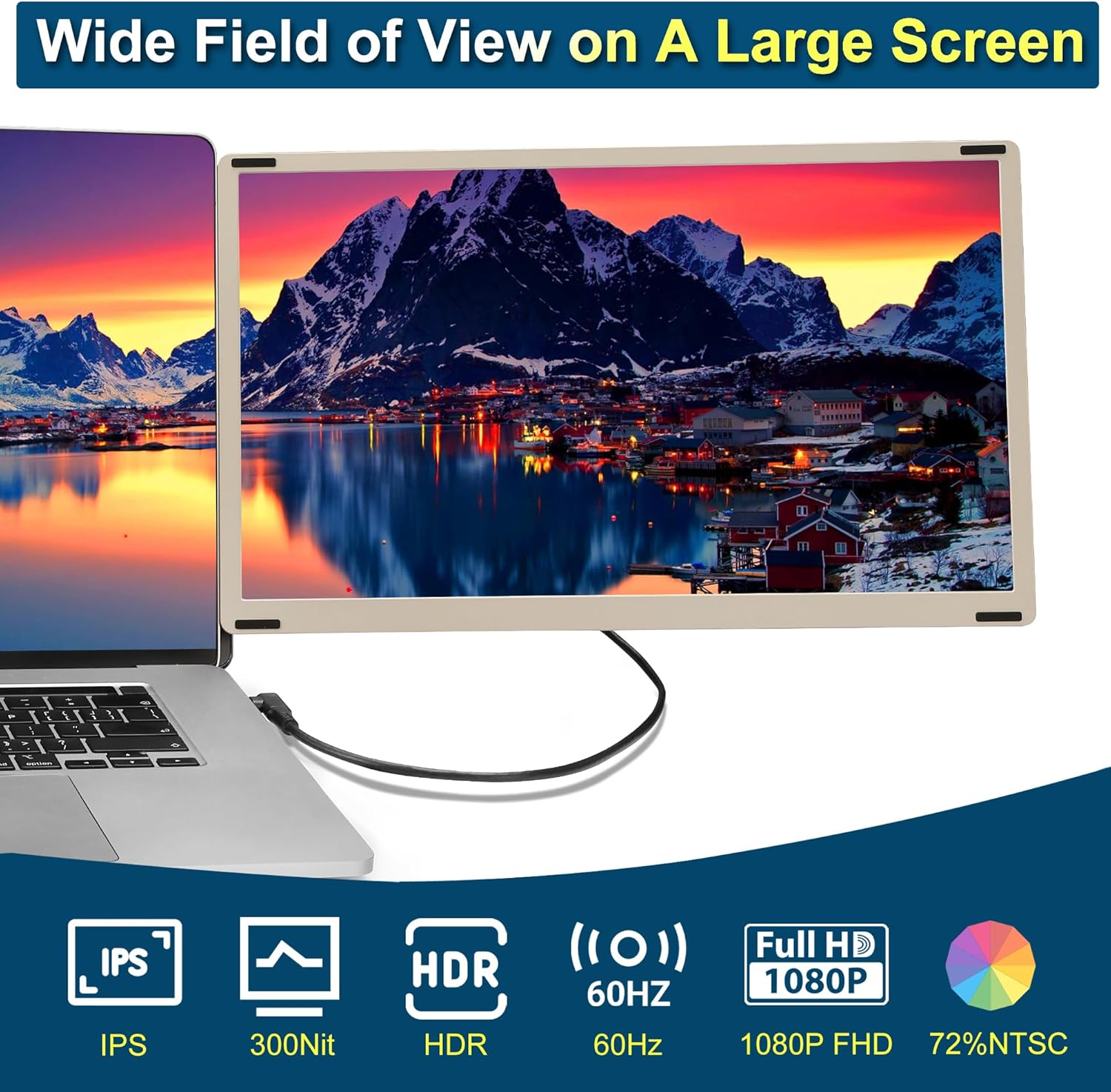 Alecewey Laptop Screen Extender  15.6 inch Triple Screen Laptop Monitor Extender FHD 1080P HDMI Detached Extended Portable Dual Monitor for 12-17'' Laptops with Window Mac Android