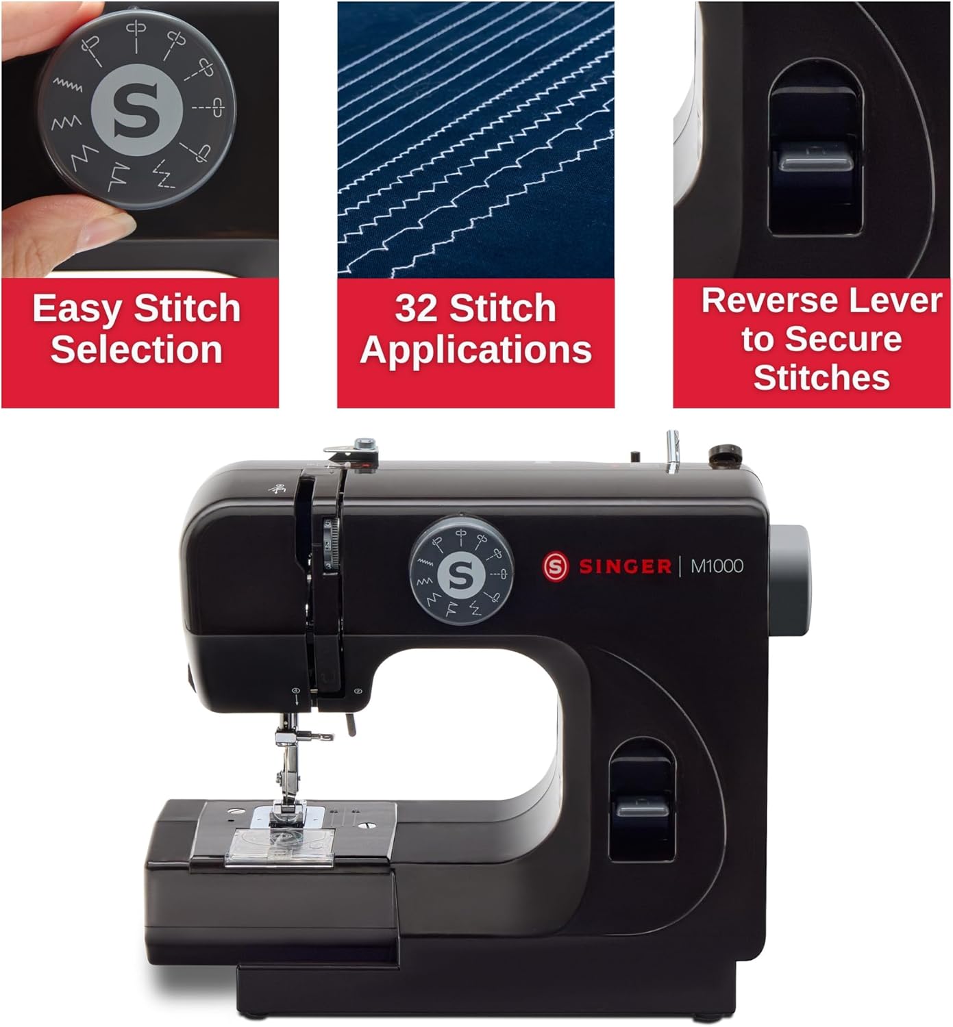 SINGER® M1000 Mending Machine (Black) with Accessories | 4 Built in Stitches deliver 32 Stitch Applications | Compact, Lightweight, Portable | Great for Light to Medium Weight Fabrics & Repairs