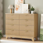 Fluted Dresser for Bedroom with 8 Drawers, 48" Wide Modern Chest of Drawers with Metal Handle, Wooden Dresser TV Stand, Wood Closet Clothes Storage Organizer for Living Room, Hallway, Natural Oak