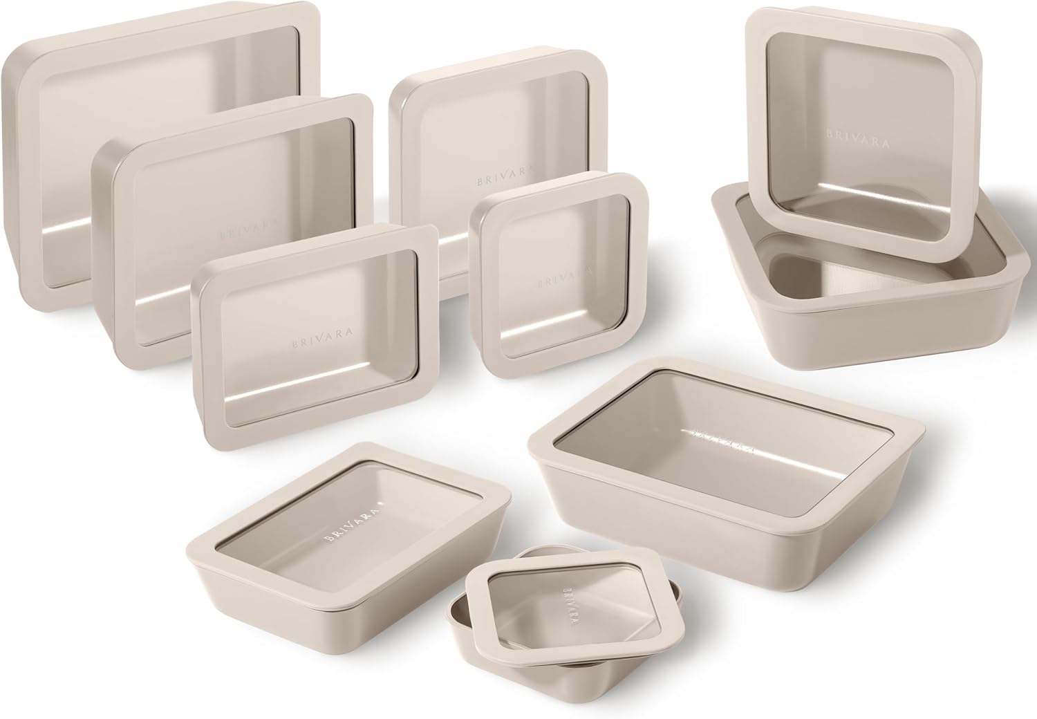 Ceramic Coated Glass Food Storage Containers | No PTFE, PFOA, PFAS, and BPA | Reusable Non Toxic Meal Prep Containers with Glass Lids | Easy To Store | 10 Piece Set Crema