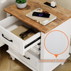 WAMPAT Off White Nightstand with 2 Drawers, Wooden End Table with Charging Station, Mid Century Modern Side Table Bedside Table for Bedroom & Living Room, 20 Inch
