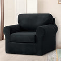 3 Pieces Velvet High Stretch Sofa Covers for 1 Cushion Couch Sofa Slipcovers, Washable Furniture Protector with Drawstring Anti Slip Bottom, Soft and Plush Fabric for Kids and Pet (Black)
