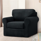3 Pieces Velvet High Stretch Sofa Covers for 1 Cushion Couch Sofa Slipcovers, Washable Furniture Protector with Drawstring Anti Slip Bottom, Soft and Plush Fabric for Kids and Pet (Black)