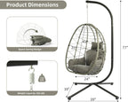 LEX CRAFT Egg Chair with Stand, Swing Chair Hanging Chair Nest Basket, UV Resistant Removable & Washable Cushions,350LBS Capacity for Bedroom, Balcony, Garden(GR-GR)