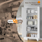 Yizosh Metal Pantry Cabinet, 75" Kitchen Pantry with 2 Door and 4 Adjustable Shelves,White Metal Pantry Storage Cabinet,Cupboard for Kitchen,Dining Room,Living Room and Bathroom