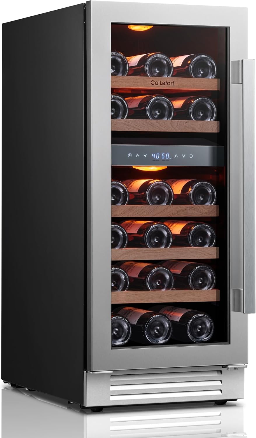 Ca'Lefort 15 Inch Wine Fridge & Cooler - Dual Zone 28 Bottles Wine Cooler with Glass Door, Small Wine Refrigerator with 3 LED Light Built-in for Home Bar Kitchen Left-Hinged Door (3.0 cu.ft)