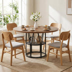 Garvee Round Dinning Table for 4-6 - 47" Circle Dinner Table with Storage Shelf & Sturdy Metal Frame, Modern Breakfast Tea Tray for Kitchen, Living Room, Apartment, Office, Brown