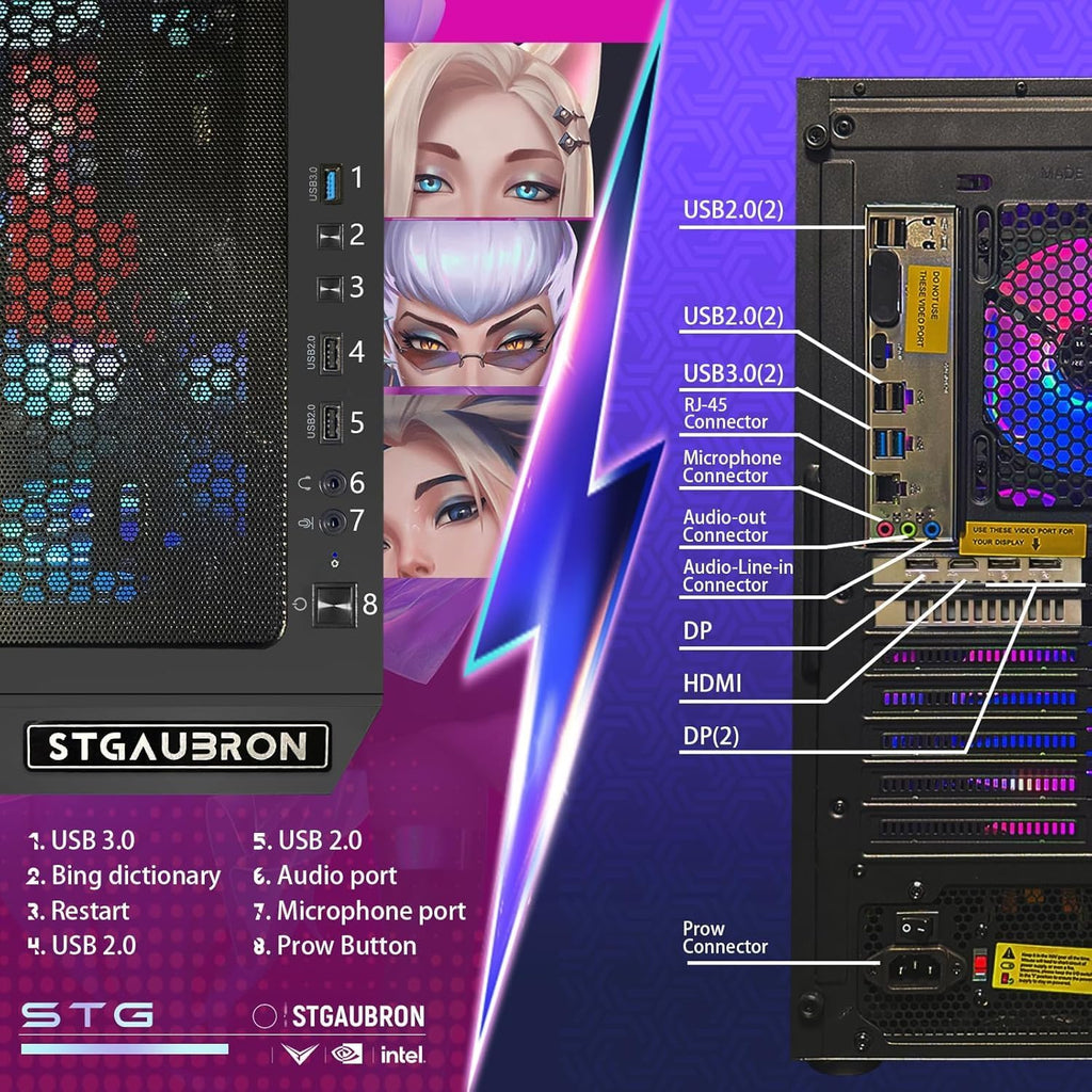 STGAubron Gaming PC Computer Desktop  Intel Core i7-6700 up to 4.0G  Radeon RX 5700XT 8G  16G DDR4  1T SSD  WiFi  BT 5.0  RGB Fan x6  Windows 11 Home