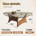 Glass Coffee Table Mid-Century Modern Coffee Table for Living Room Center Table Suitable for Bedroom Living Room Reception Office Tables（Walnut/Transparent，Medium）