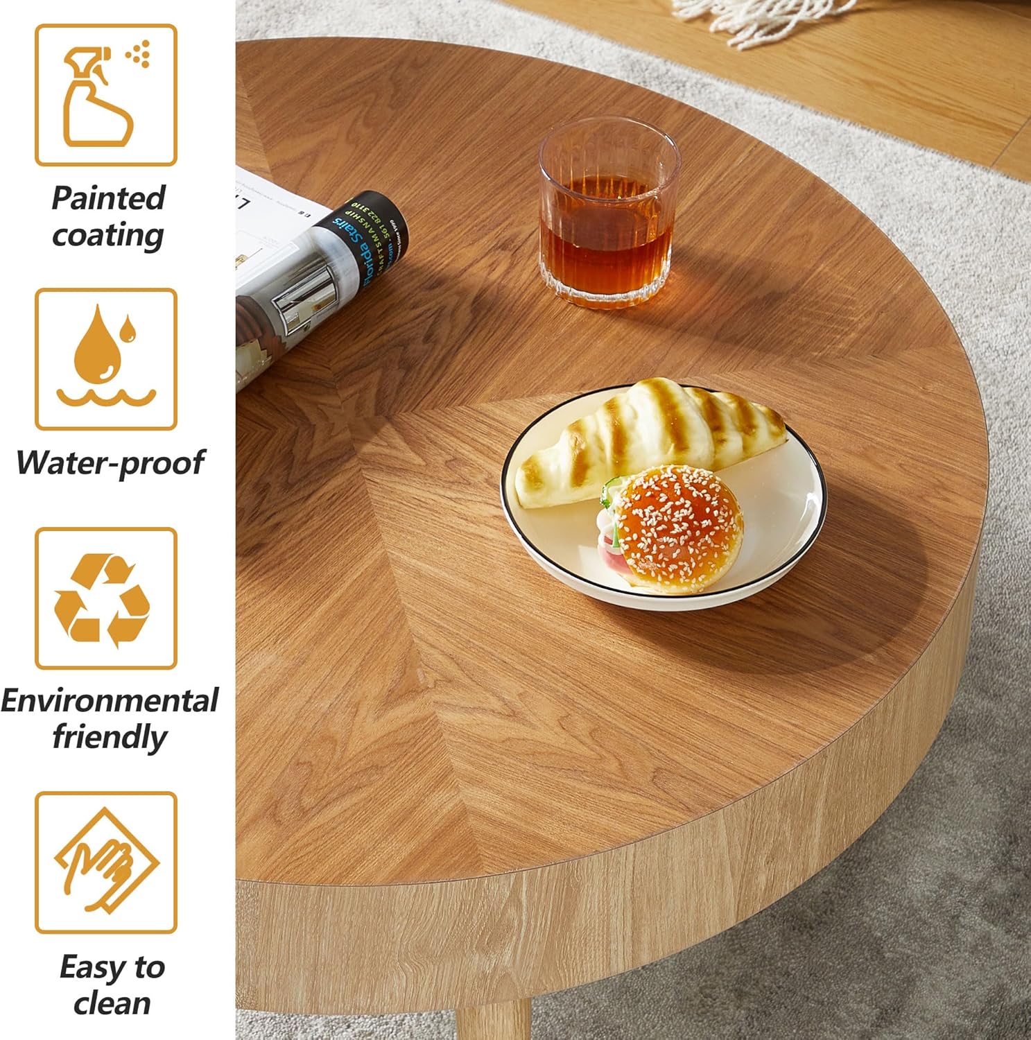 AVZEAR Nesting Round Coffee Table Set of 2, Farmhouse Modern Coffee Table, Natural Wood Nesting Tables Boho Side Table End Table Set for Living Room Bedroom, Cafe, Office, Wood Color