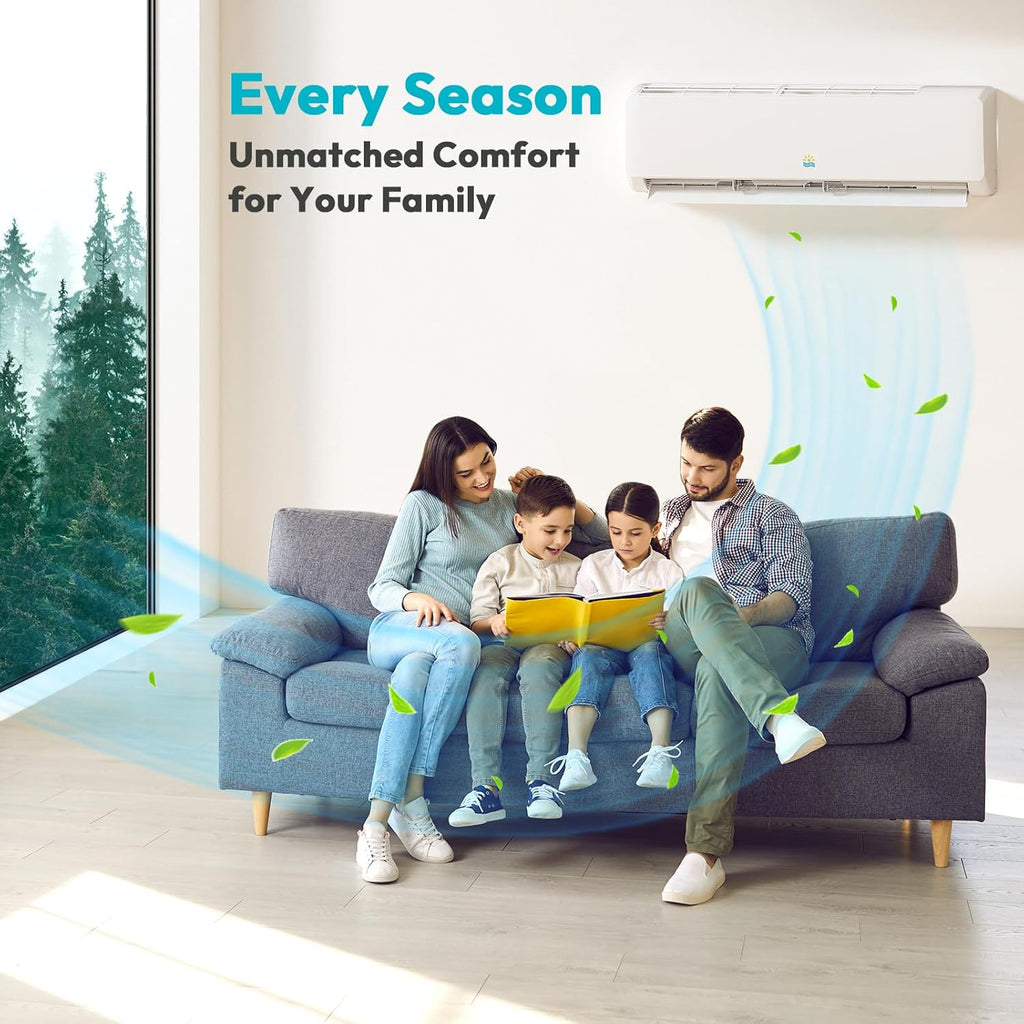Mini Split AC/Heating System - 18000 BTU Mini Split AC Unit Inverter Heating and Cooling, 19 SEER2 230V Energy Efficient Ductless Air Conditioner Up to 1250sq.ft, 24H Timer, Installation Kit