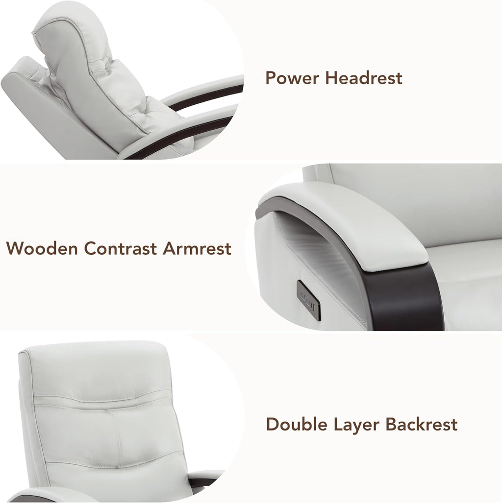 CHITA Genuine Leather Power Swivel Glider Rocker Recliner, FSC Certified Mid Century Modern Recliner Chair for Adults, Adjustable Power Headrest, for Nursery and Living Room, Creamy Grey