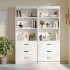 70" H Bookshelf with Drawers, Tall Bookcase with 3-Tier Open Shelves, Bookshelf and Bookcase with Storage Cabinet for Home Office,Living Room(White, 6-Tier)