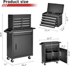 AirWire Tool Chest,5-Drawer Rolling Tool Storage Cabinet with Enhanced Packaging, Detachable Top Tool Box, Metal Tool Cart for Garage Workshop,Black, ATC001BK