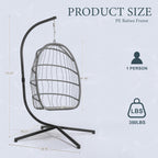 Yechen Wicker Egg Chair Outdoor Indoor for Patio Balcony, Foldable Rattan Egg Swinging Chair Hammock Egg Chairs Hanging Egg Chair for Bedroom, Handmade Chair 350 Lbs Capacity