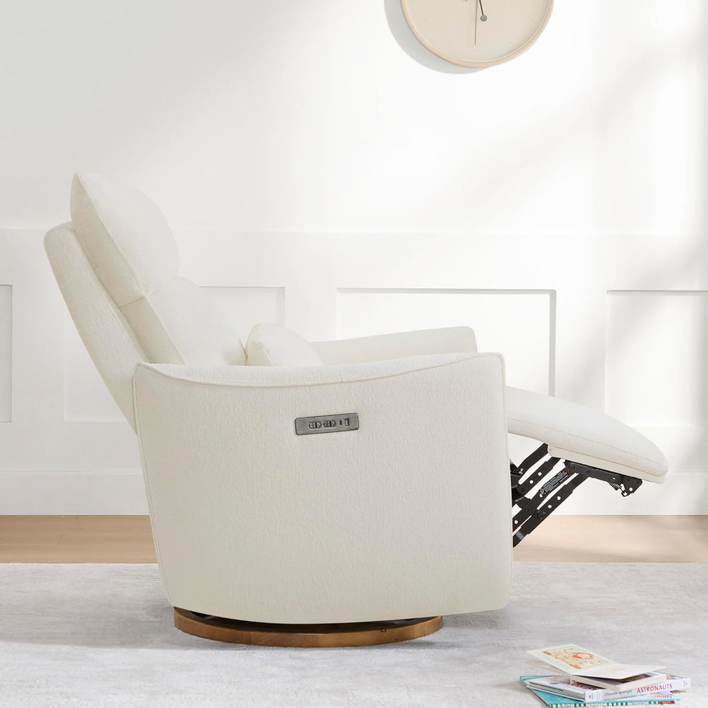 CHITA Swivel Rocker Recliner Chair, Power Nursery Glider Recliner, Nursery Rocking Chair with Adjustable Power Headrest, FSC Certified, Solid Wood Base, Cream