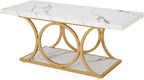 Tribesigns 46.45” Rectangle Coffee Table, Modern Coffee Tables for Living Room, 2-Tier Faux Marble Wood Coffee Table with Geometric Legs, Furniture with Storage Shelf (White & Gold)