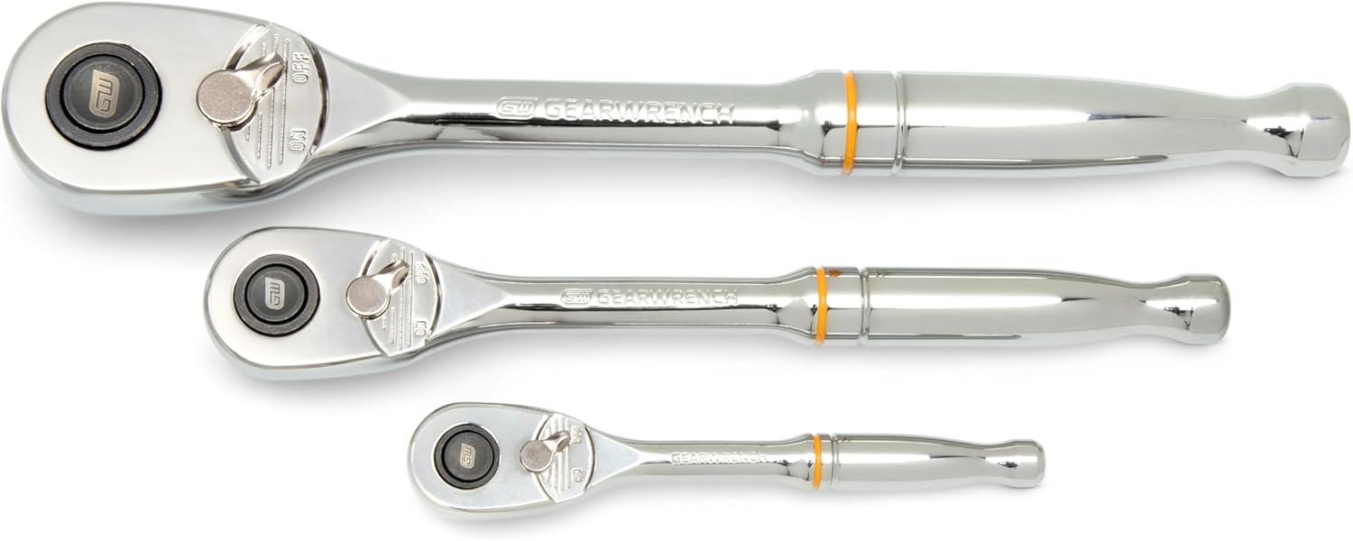 GEARWRENCH 3 Piece 1/4", 3/8” and 1/2" Drive 90-Tooth Quick Release Teardrop Ratchet Set | 81310T