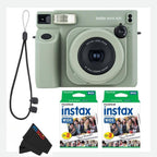 Fujifilm INSTAX Wide 400 Instant Camera - Sage Green with Pixibytes Microfiber Cleaning Cloth (Camera + 2 Wide Twin Packs)