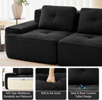 117" Modern Compressed Boneless Couch with Ottoman, 3 Seater Large U Shaped Sectional Couches for Living Room, Black Corduroy Cloud Modular Sectional Sofa, Memory Foam, Extra Deep, No Assembly