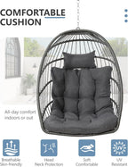 SWITTE Egg Chair Outdoor with Stand, Indoor Wicker Hanging Egg Swing Chair with Cushion, 350lbs Capacity for Patio, Bedroom, Garden - Dark Grey