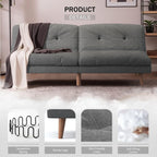Flamaker Convertible Futon Sofa Bed Futon Couch with Adjustable Back Upholstered Sleeper Sofa Bed for Living Room Furniture (Fabric,Grey)