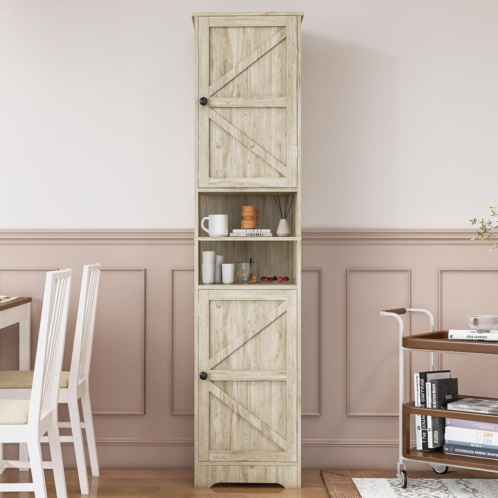 Viaozutis Tall Bathroom Storage Cabinet, Vertical Freestanding Organizer with Adjustable Shelf, Slim Design for Small Bathrooms, Towels & Toiletries Storage Gray
