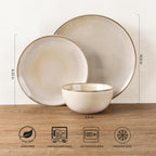 GBHOME Ceramic Dinnerware Sets for 4, 12 Pieces Stoneware Plates and Bowls Sets, Reactive Glaze Dishes -Scratch Resistant, Dishwasher&Microwave Safe-Cappuccino