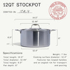 Made In Cookware | 12 Quart Stainless Steel Stock Pot With Lid | 5 Ply Stainless Clad | Professional Cookware | Crafted in Italy | Induction Compatible