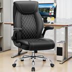 Office Chair, Big and Tall Ergonomic Desk Chair, Executive Leather Computer Chair with Adjustable Lumbar Support, Comfy Gaming Chair with Flip Up Arms, Swivel PC Chair with Rocking Function, Black