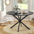Unovivy 47 Inch Round Dining Table for 4, Space Saving Circle Dining Table with Pedestal Metal Frame, Industrail Modern Round Kitchen Table for Living & Dining Room, Black
