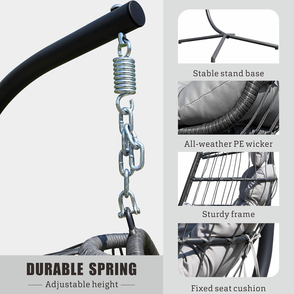 FREDEES Egg Swing Chair with Stand, Outdoor Hanging Egg Chair with Cushion for Patio/Porch/Balcony/Indoor (Light Gray)