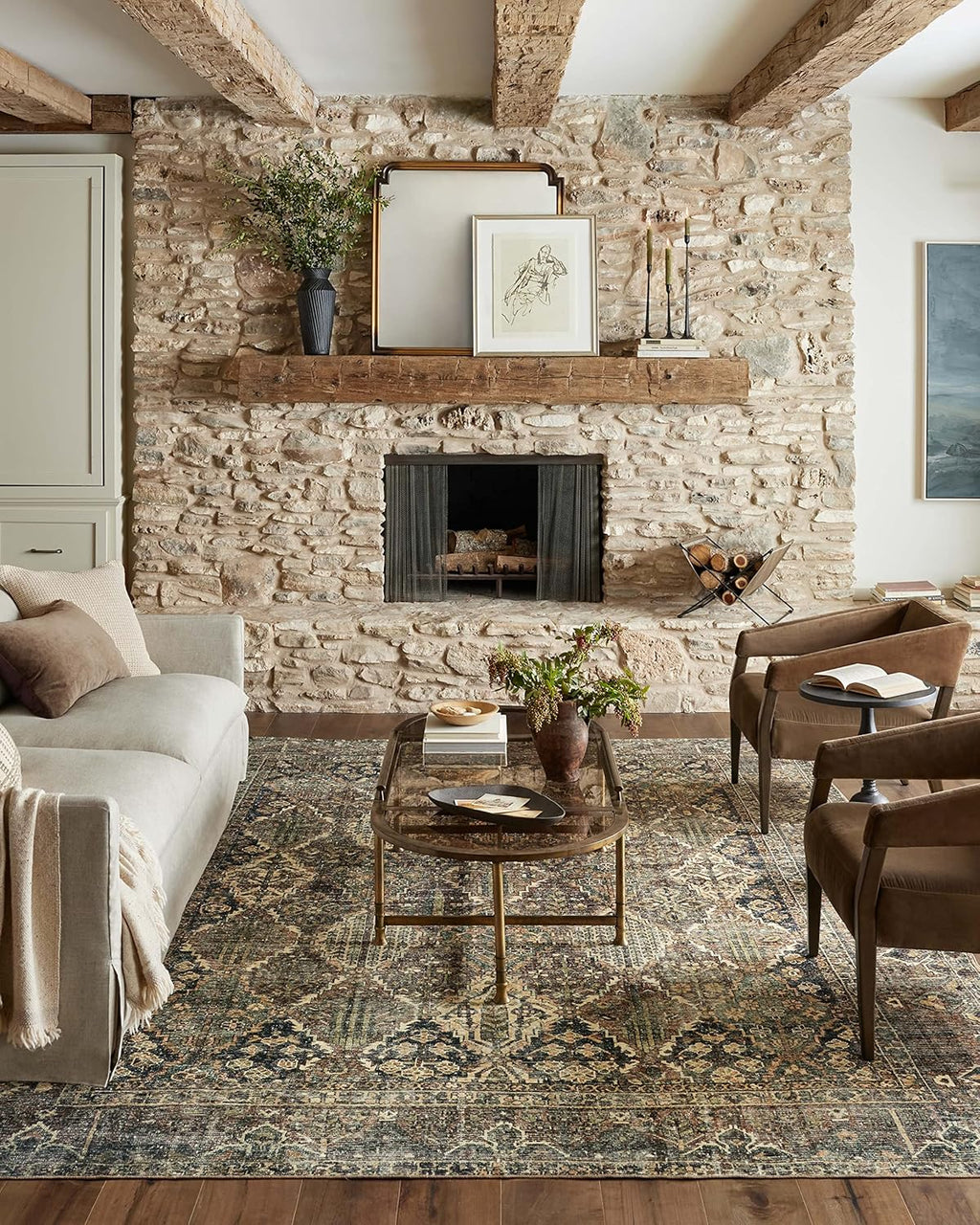Loloi Magnolia Home by Joanna Gaines Banks Collection BAN-05 Spice/Blue 7'-6" x 9'-6", .13" Pile Height, Machine Washable, Area Rug