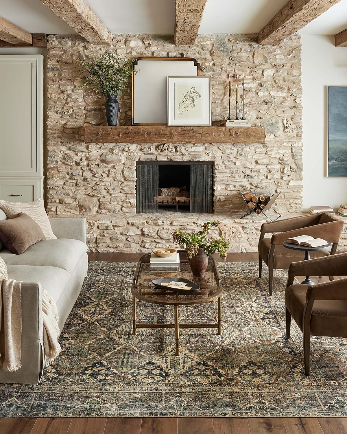 Loloi Magnolia Home by Joanna Gaines Banks Collection BAN-05 Spice/Blue 7'-6" x 9'-6", .13" Pile Height, Machine Washable, Area Rug