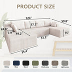 124" U Shaped Cloud Couch Sectional, Corduroy Upholstered 4-Seater Cloud Couches for Living Room, Deep Seat Modular Boneless Sofa with Lounge Chaise, No Assembly Required, White