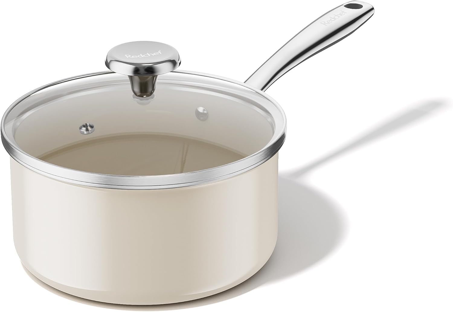 Redchef Cooking Pot Set Induction 5Qt, Saucepan Set 2.5/3.5Qt and 2.5QT Small Saucepan, Stay-Cool Handles, Oven/Dishwasher Safe, PTFE PFAS Free (Beige)
