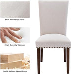 COLAMY Upholstered Parsons Dining Chairs Set of 2, Fabric Dining Room Kitchen Side Chair with Nailhead Trim and Wood Legs - Beige