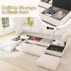 125" Chenille Modular Sectional Sofa Bed Hidden Storage, Convertible L U Shaped Sleeper Couch, 8 Seat Modern Modular Sectional Sofa with Removable Covers & Ottoman Chaise, for Living Room, Beige