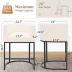 ClinQ 26" H Counter Height Bar Stools Set of 4, Modern Barrel Counter Stools with Backrest and Arms, Black Metal Frames,Linen Fabric Upholstered Accent Barstools for Kitchen Island,Beige