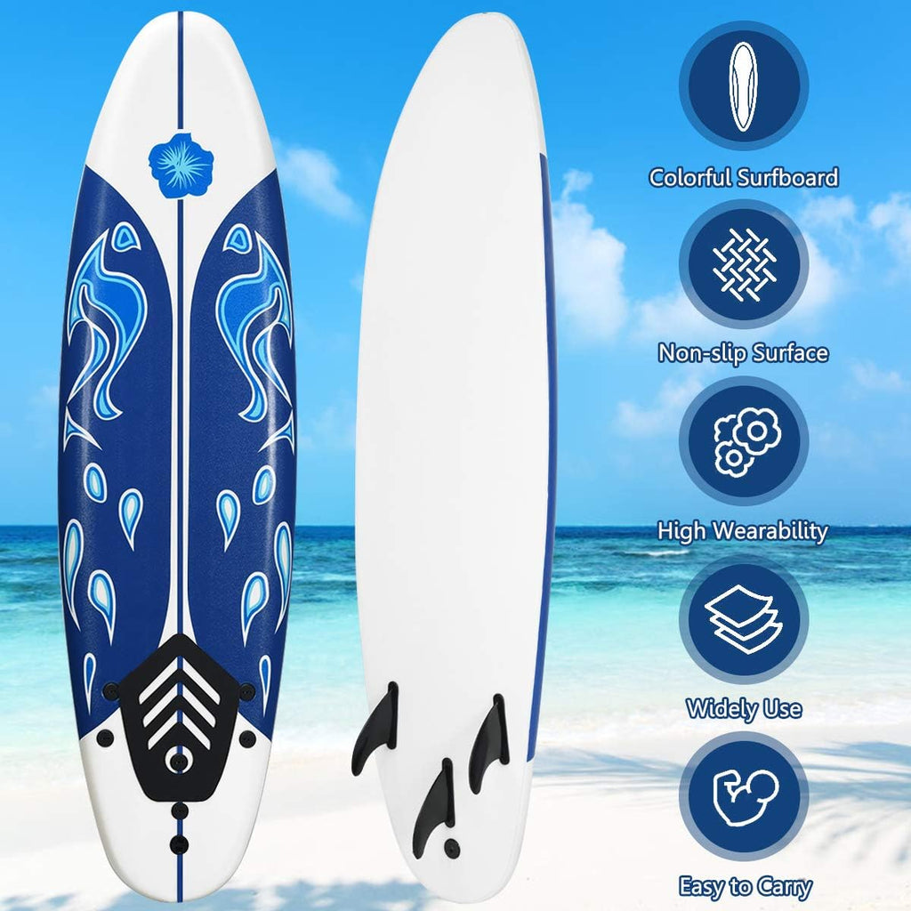 Giantex Surfboard, 6 Ft Stand Up Surfing Board w/ 3 Detachable Fins, Safety Leash, Non-Slip Lightweight Foam Surfboard for Kids, Teenager, Adults