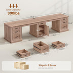 SEDETA Farmhouse 110.3" Two Person Desk with 7 Drawers, Long Computer Desk with Storage Cabinet, 2 Person Desk with Power Outlets for Home Office, Natural Oak