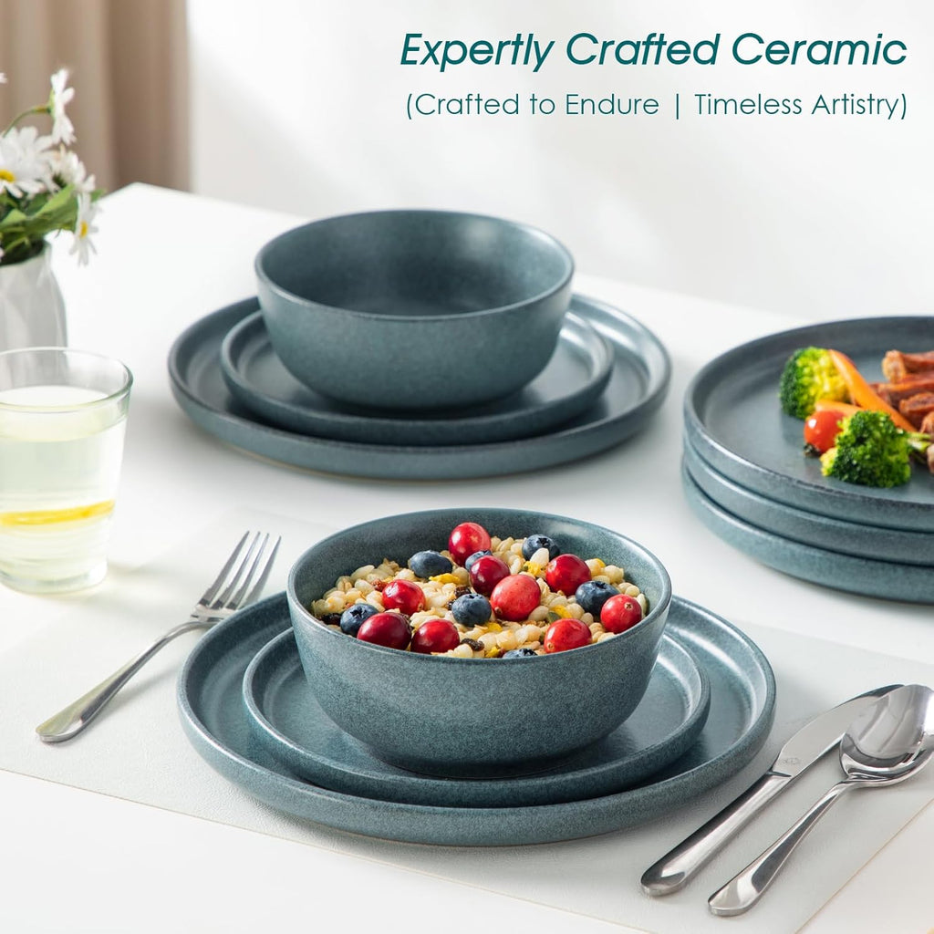 vancasso Plates and Bowls Sets, 18 Pieces Modern Ceramic Dinnerware Set for 6, Dish Set for Kitchen, Dinner Set Stoneware Dishware Set Microwave and Dishwasher Safe, Blue, Series ZERMATT