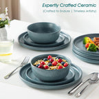 vancasso Plates and Bowls Sets, 18 Pieces Modern Ceramic Dinnerware Set for 6, Dish Set for Kitchen, Dinner Set Stoneware Dishware Set Microwave and Dishwasher Safe, Blue, Series ZERMATT